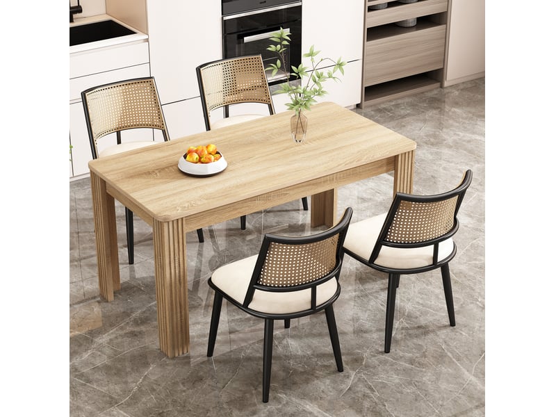  Lot de 6 chaises de salle à manger noires avec assise en polyuréthane et dossier en rotin  - Conforama C