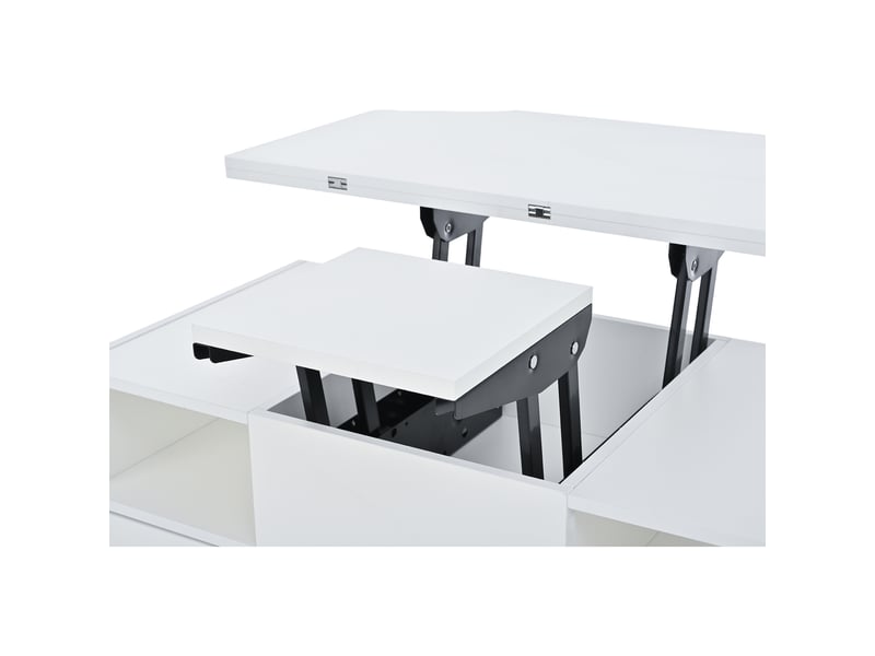  Table basse relevable 100x50x47,5 cm avec plateau rabattable, 4 tiroirs et système hydraulique, mdf, blanc  - Conforama R
