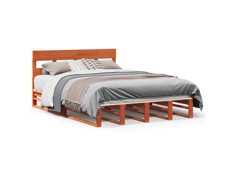  Lit double- lit adulte -  cadre de lit sans matelas  marron 150x200cm bois pin massif  - Conforama A