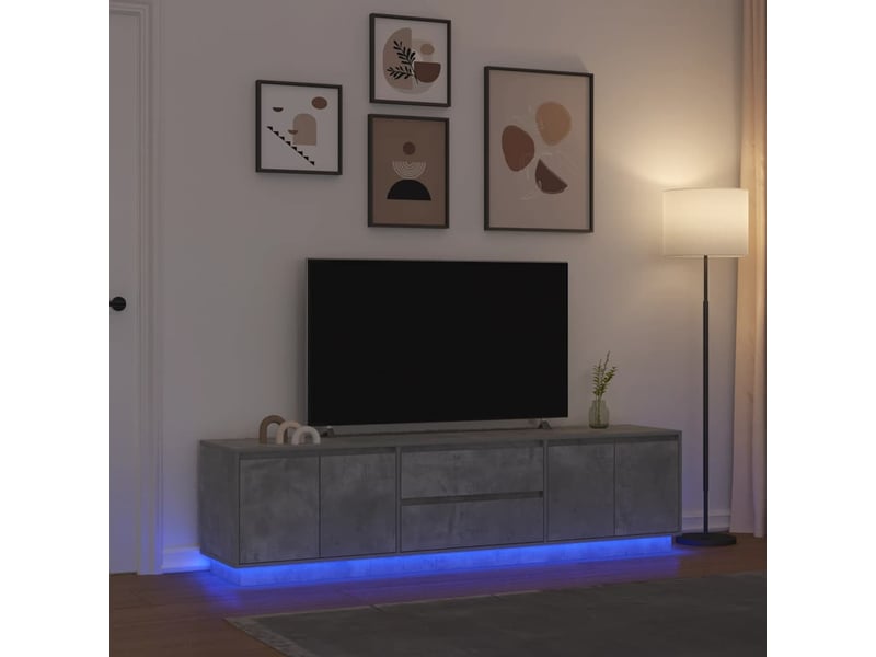 Meuble tv - banc tv - meuble de rangement avec lumières led gris béton 193,5x41x50 cm - Conforama B