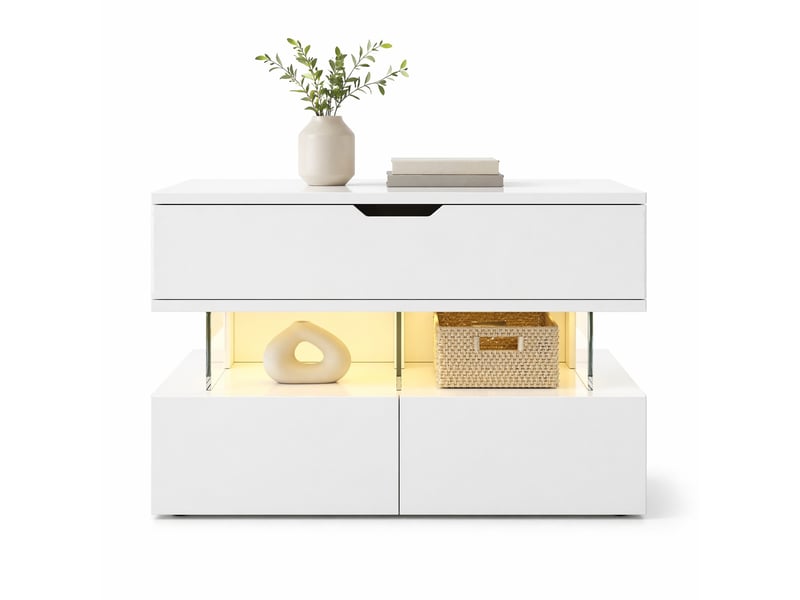  Table basse relevable blanche avec plateau en verre transparent et éclairage led 16 couleurs - 70 x 67 x 57 cm  - Conforama A