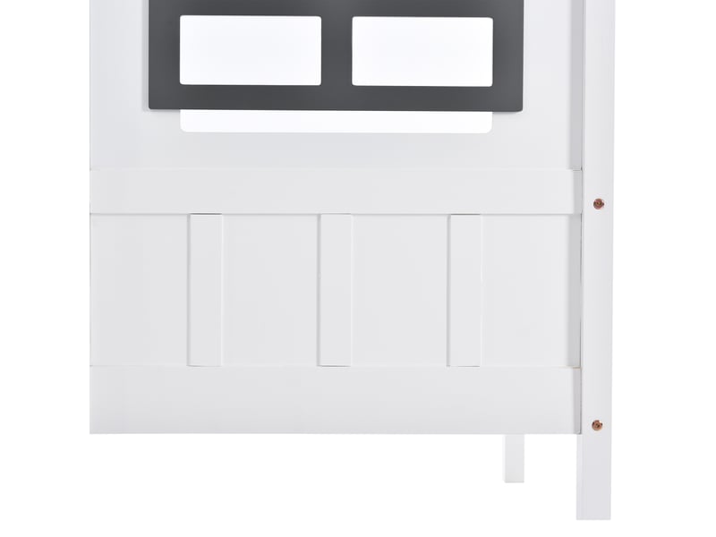 Lit cabane enfant 200×90 cm avec 2 fenêtres et barrières de protection, sans matelas, en pin massif et mdf blanc - Conforama E