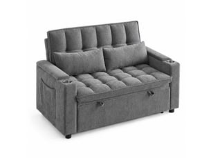 Canapé-lit 3-en-1 142x89x89 cm convertible, 2 porte-gobelets, rangements, chenille, gris sans matelas