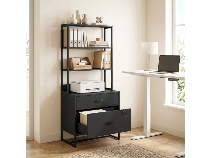  Classeur à tiroirs, armoire de rangement verrouillable avec étagère pour formats a4, lettre et légal, noir  - Conforama C