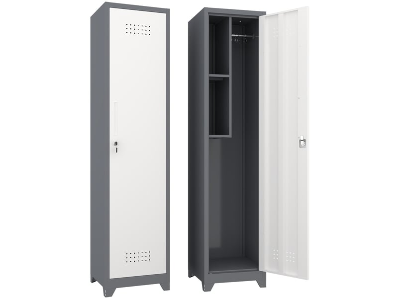  Armoire de rangement étroite 165 x 40 x 40 cm grise en métal, porte verrouillable et 4 compartiments  - Conforama A