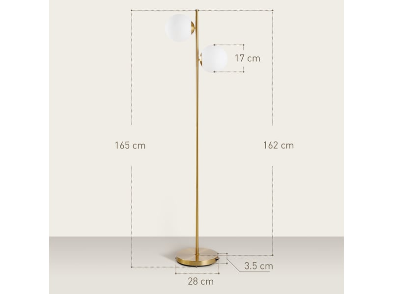 Lampadaire design 39 x 28 x 165 cm – doré et blanc – double abat-jour orientable pour salon - Conforama C