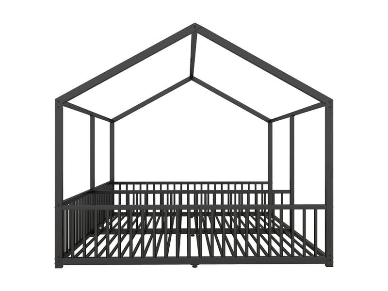  Lit enfant en métal 90x200 cm, design maison ludique avec garde-corps sécurisant et lignes épurées, noir, sans matelas  - Conforama D