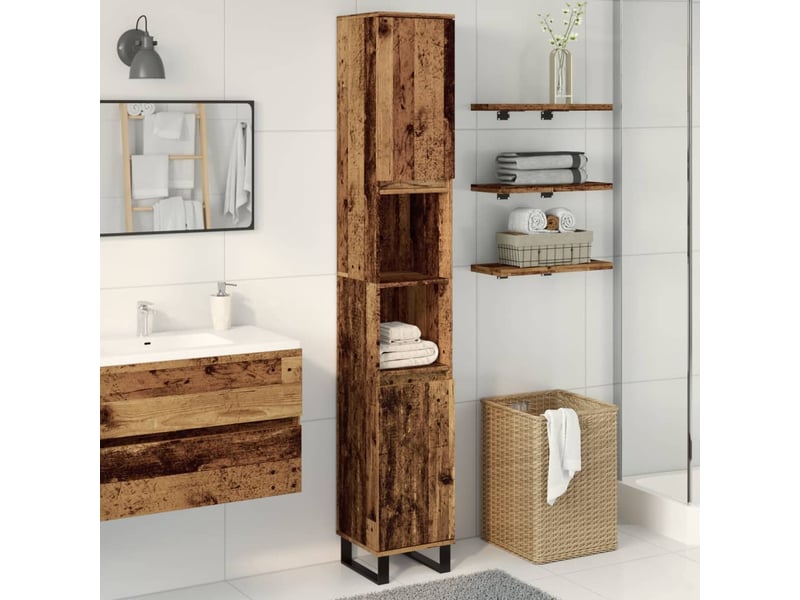  Armoire de salle de bain, meuble de rangement vieux bois 30x30x190cm bois ingénierie  - Conforama C