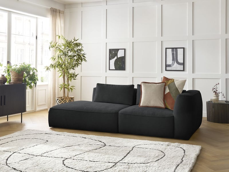 Bobochic canapé droit fixe 3 places leopold tissu texturé noir accoudoir droit LEOPOLD - Conforama B