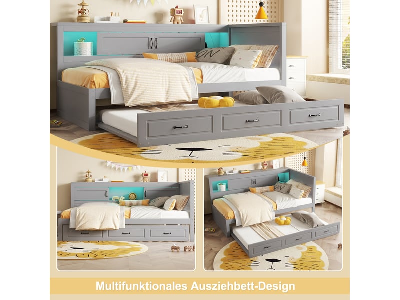  Canapé lit gris lit gigogne 90x200 avec éclairage led et rangement  - Conforama R