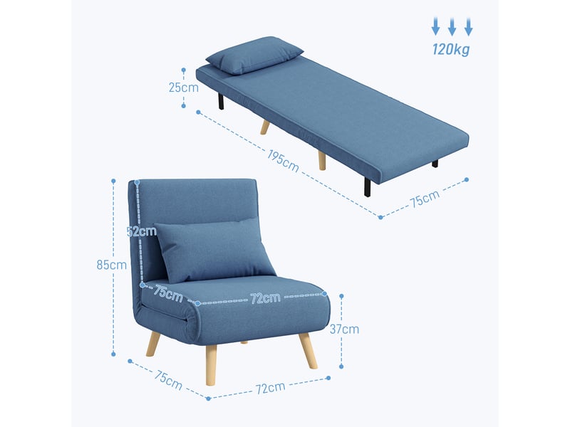  Fauteuil convertible design scandinave - coussin - bois tissu bleu  - Conforama C