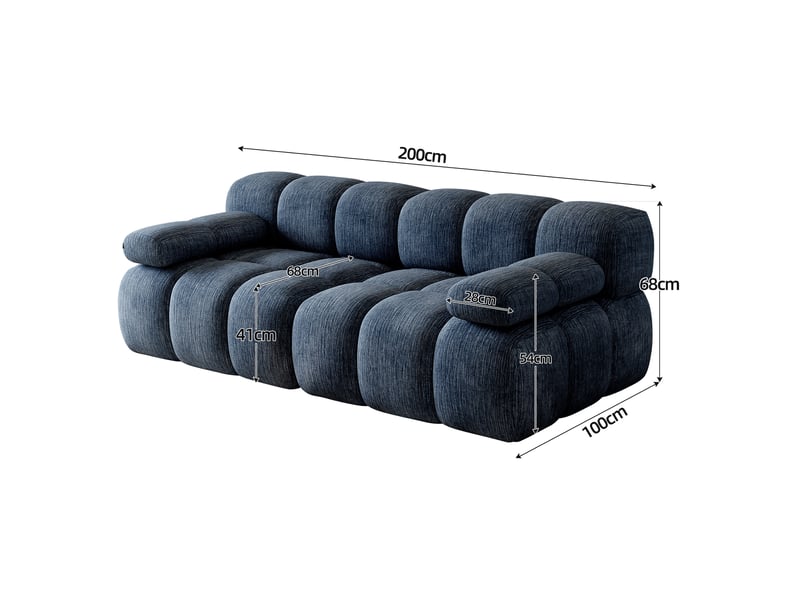  Canapé droit 2 places 200x100x68 cm bleu en chenille, mousse haute élasticité sans montage pour salon  - Conforama C