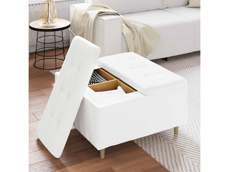  Ottoman, repose pied salon avec rangement blanc 80x80x45 cm simili cuir  - Conforama D