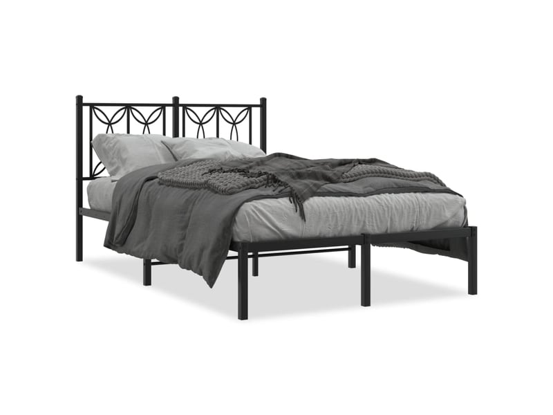  Lit double- lit adulte -  cadre de lit métal sans matelas avec tête de lit noir 120x190cm  - Conforama A