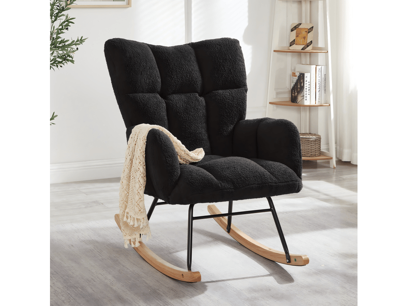 Fauteuil à bascule avec assise rembourrée et structure renforcée, en polyester gris foncé pour détente quotidienne - Conforama B