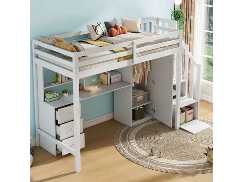  Lit mezzanine 90x200 cm coloris blanc bois massif lit enfant blanc - Conforama E