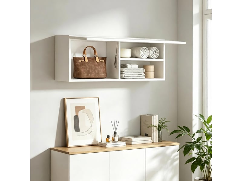  Meuble de salle de bain mural avec porte coulissante, meuble compact et peu encombrant, 80 x 25 x 30 cm  - Conforama B
