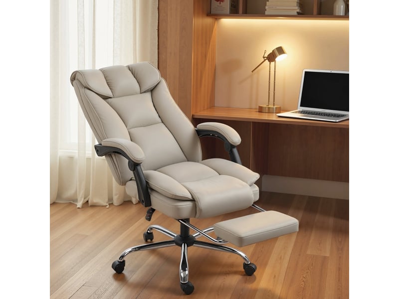 Chaise de bureau peras repose-pieds dossier inclinable cuir synthétique kaki - Conforama B