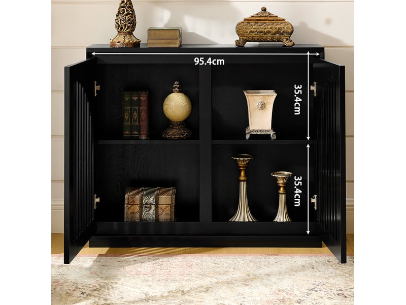 Buffet étroit noir style mid-century avec façades rainurées et 2 ouvertures pour prises électriques 4071298405477 - Conforama E