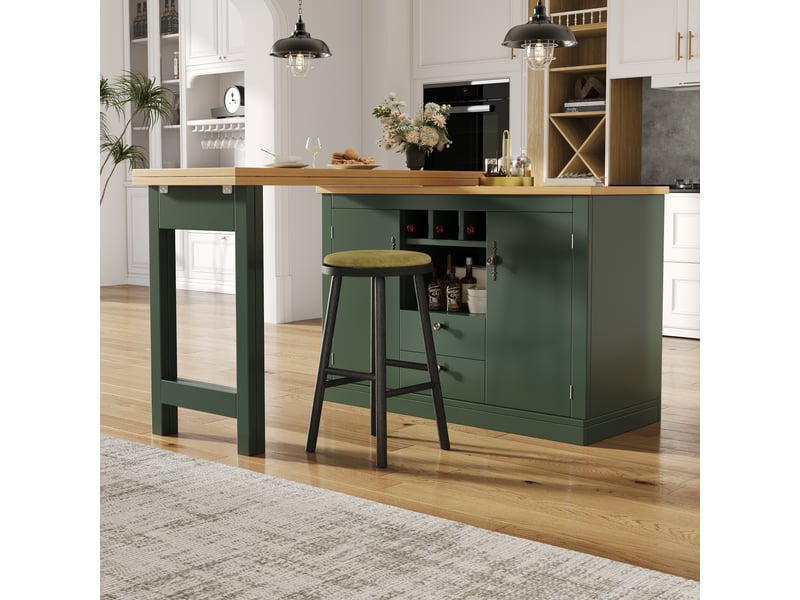 Meuble de cuisine muvano extensible et pivotant, buffet vert antique avec rangement, longueur 120 à 180 cm - Conforama D