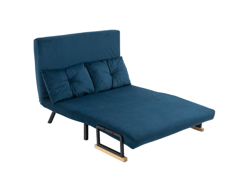 Canapé convertible 2 places en velours avec 2 coussins naturel et bleu 102x73x81 cm - Conforama B