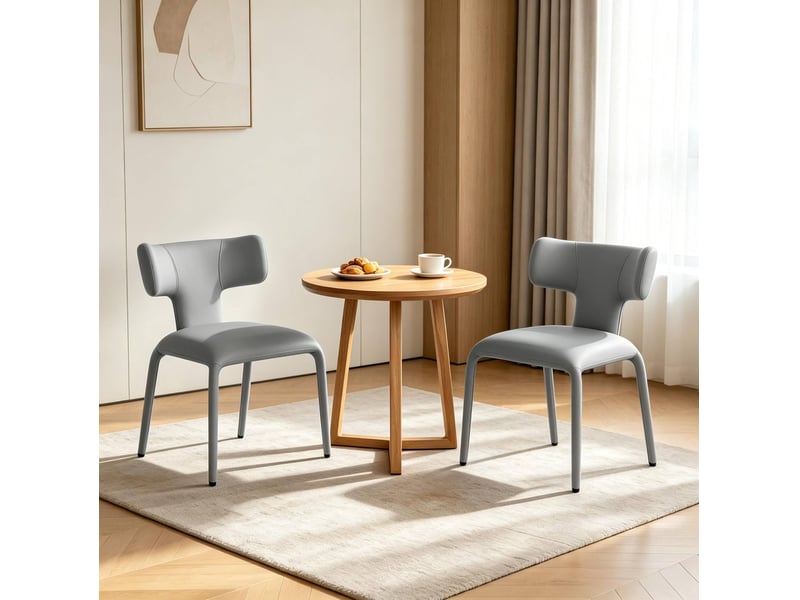  Chaises de salle à manger lot de 2 avec dossier incurvé et assise rembourrée en similicuir gris  - Conforama D