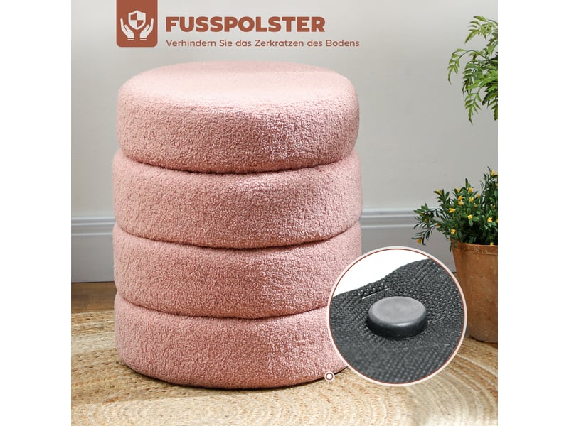  Pouf rond en tissu peluche rose ø 40 x h 45 cm  - Conforama E
