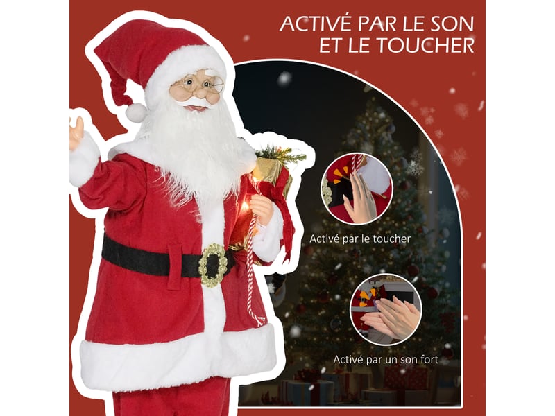 Figurine de père noël, debout de père noël, commande vocale, lumières led scintillantes, bras pliables, 120 cm, rouge  - Conforama D