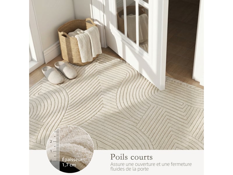  Tapis salon 200 x 140 cm, tapis à poils épais géométrique, crème, moelleux et antidérapant  - Conforama R