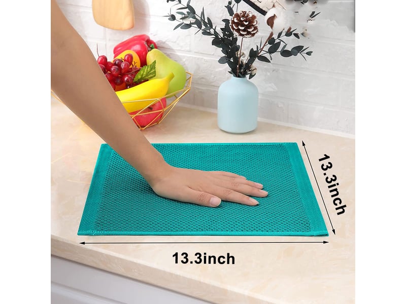 Lot de 6 torchons de cuisine,meulva,34x35x1 cm,nid d’abeille,coton,vert foncé  - Conforama C