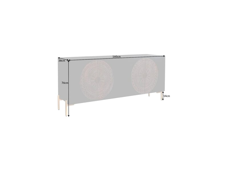 Buffet mahara 160 cm en bois de manguier massif – 4 portes sculptées noir, marron et doré - Conforama C