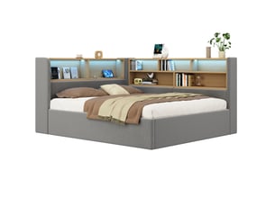 Lit coffre 140x190 cm <strong></strong> <strong></strong> coloris gris