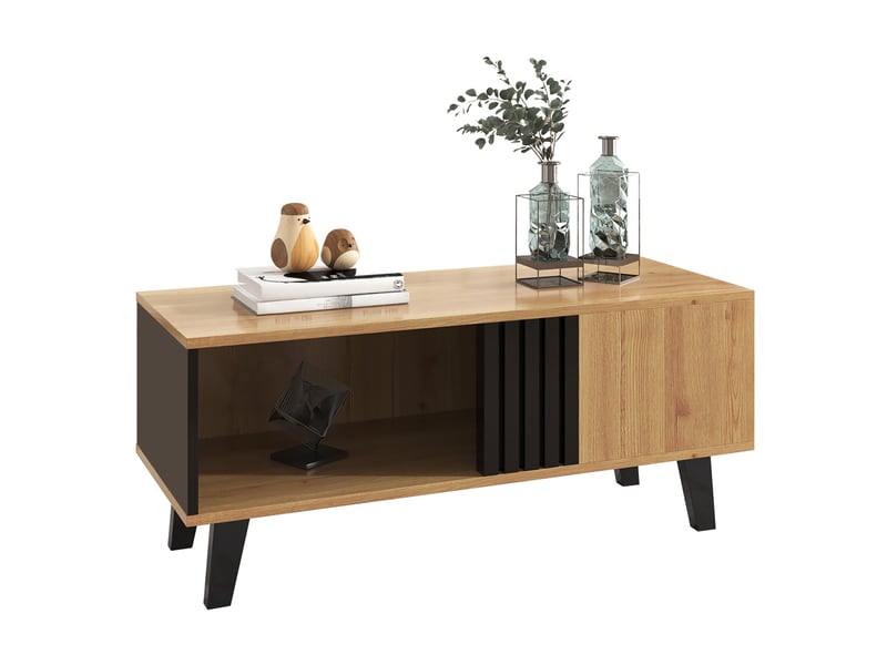  Table basse 100x60x45 cm avec rangements, noir et couleur bois  - Conforama A