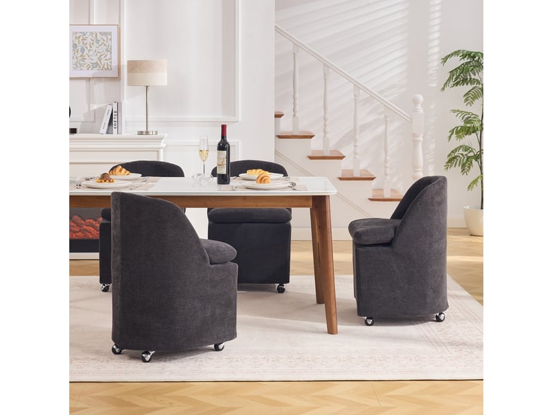  Lot de 2 chaise salle à manger 53x53,5x78,5 cm, roulettes, pivotante 360°, revêtement chenille gris, pour cuisine  - Conforama E