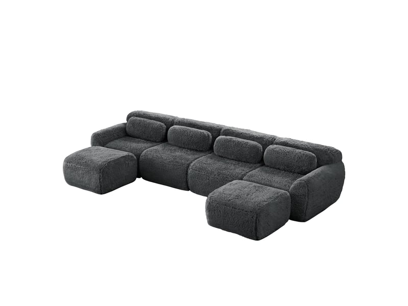  Canapé d'angle, canapé modulable – forme u, sans montage, mousse haute densité, en tissu, gris, base antidérapante  - Conforama B
