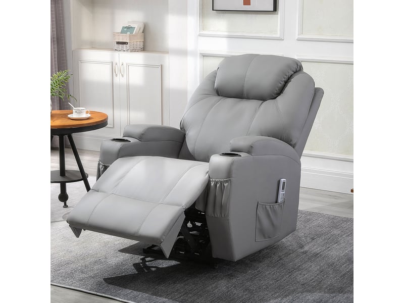  Fauteuil de massage, fauteuil de relaxation, simili cuir, 82x97x110cm, gris clair  - Conforama D