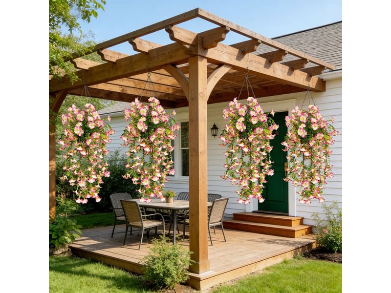  Pièces fleurs artificielles extérieures pétunias résistants aux uv plantes retombantes décoration jardin balcon terrasse (rose)  - Conforama B
