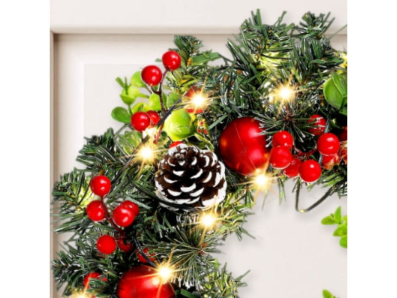Couronne de noël houx étoile d40cm avec 20 led - Conforama C