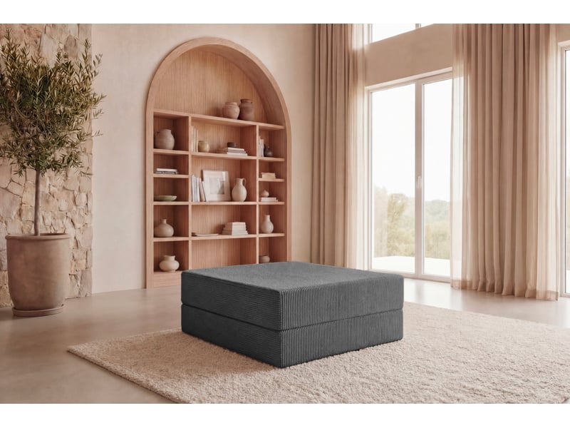  Cosima - pouf en petit velours côtelé gris foncé 100x80x34  - Conforama B