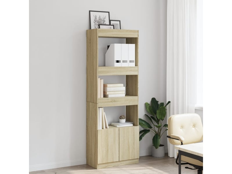 Buffet haut, meuble de rangement 63x33x180 cm chêne sonoma bois d'ingénierie - Conforama C