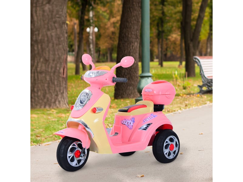  Moto électrique enfant, 6v, 3 kmh, 3-5 ans, lumièresmusique, 108x51x75 cm, rose.  - Conforama C