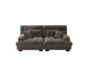 Canapé d'angle 2 places en chenille marron avec 2 coussins lombaires et 2 coussins décoratifs