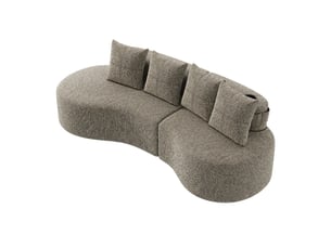Canapé en lin 4 places kaki avec porte-gobelet et poches de rangement - mousse haute densité