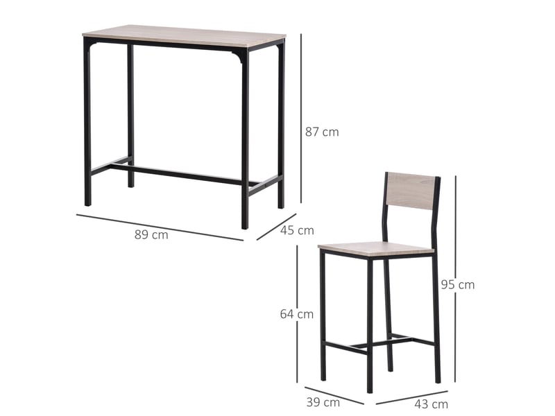 Ensemble bar 3 pièces avec table et 2 chaises en mdf bois clair et noir, style industriel pour cuisine et repas - Conforama C