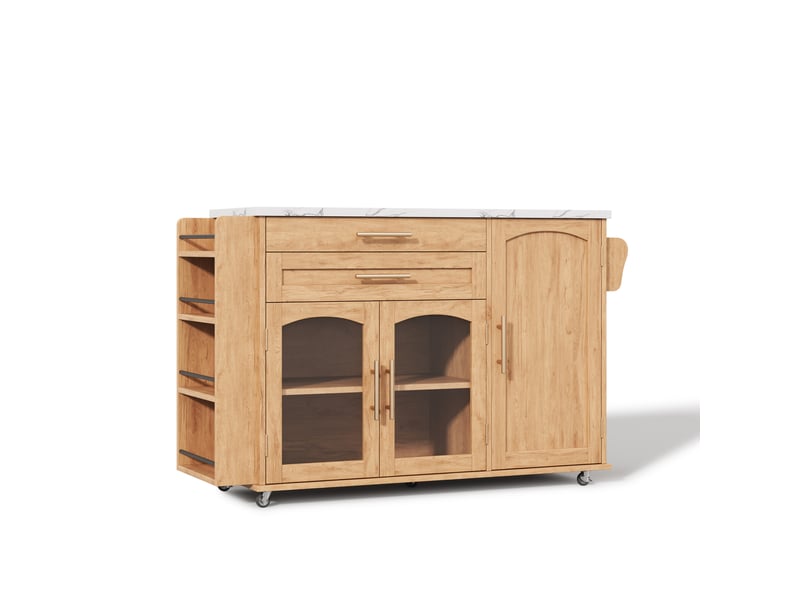 Îlot de cuisine mobile 138x70x90 cm plateau rabattable mdf naturel - Conforama A