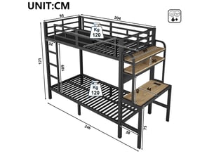Lit mezzanine 90x200 cm <strong></strong>  <strong></strong> coloris noir