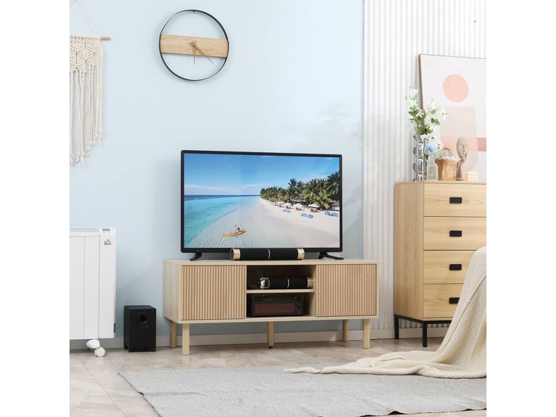  Meuble tv support tv pour télévision jusqu'à 50 pouces 2 portes coulissantes et 2 niches avec passe-câbles - 115 x 40 x 49 cm  - Conforama D