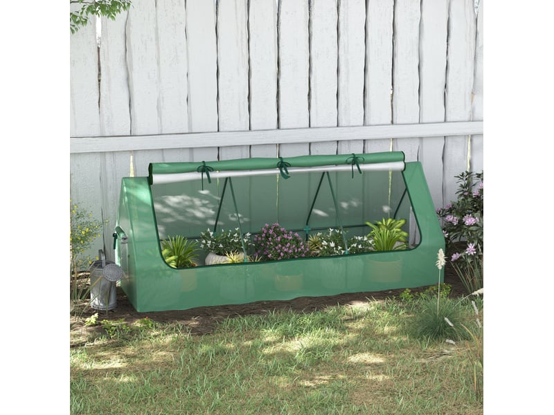 Mini serre de jardin 240x90x90 cm – verte – toit enroulable, fenêtres en maille, bâche pe anti-uv - Conforama B