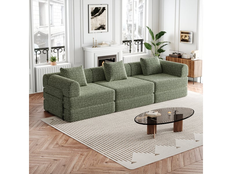  Canapé lit 3 places modulaire - 2-en-1 convertible - module seul avec rangement dans accoudoir - 3 cadres métal par module - vert Bubbly Shop - Conforama B