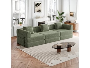 Canapé convertible - éclairage led - rangements intégrés - chenille - fonction couchage - mobilier de salon - design moderne - vert